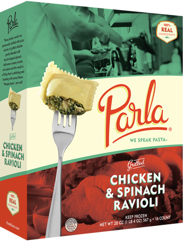 Parla Pasta Grilled Chicken & Spinach Ravioli package