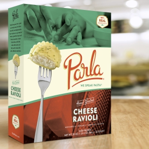 Parla Pasta Hand Grated Cheese Ravioli package on countertop